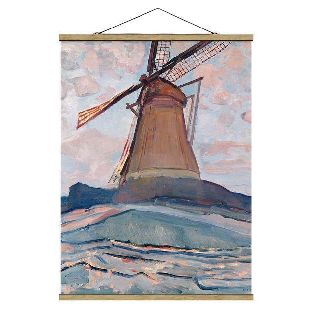 Stoffen schilderij met posterlijst Piet Mondrian - Windmill