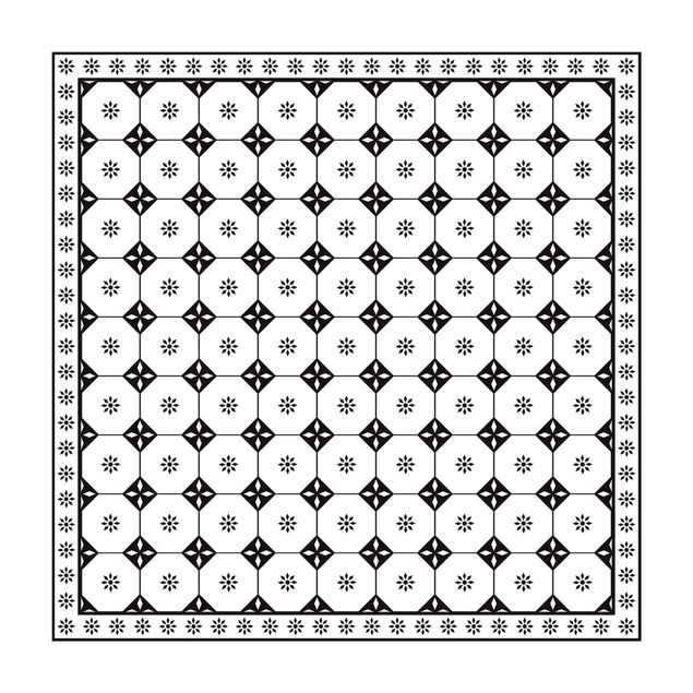 Vloerkleed eetkamer Geometrical Tiles Cottage Black And White With Border