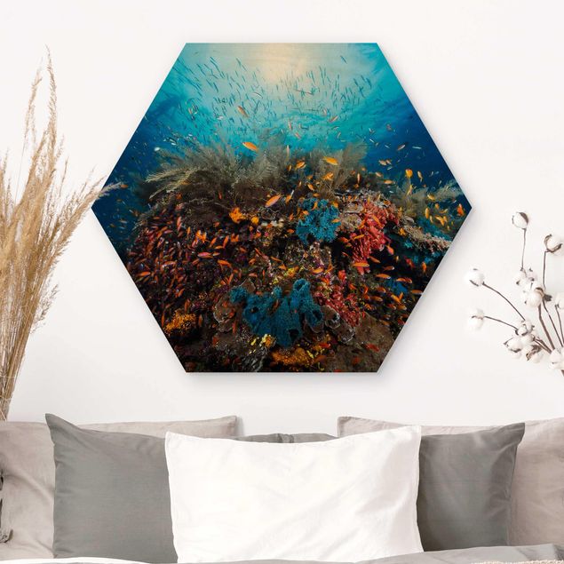 Hexagons houten schilderijen Lagoon Underwater