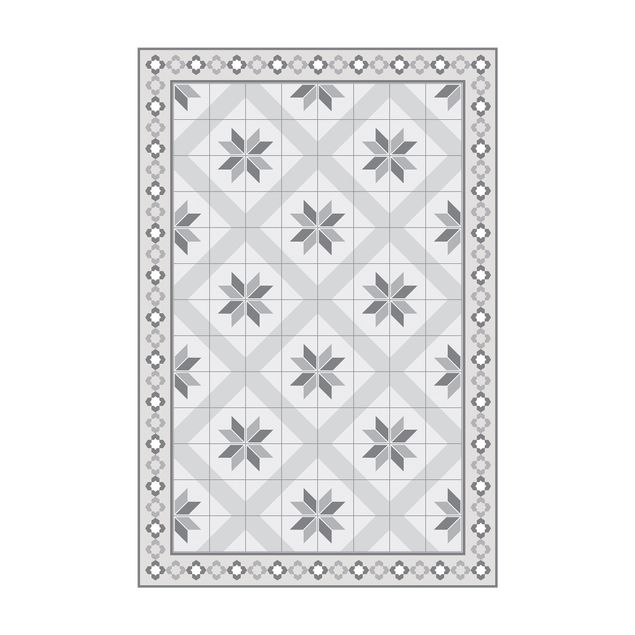 Vloerkleden grijs Geometrical Tiles Rhombal Flower Grey With Border