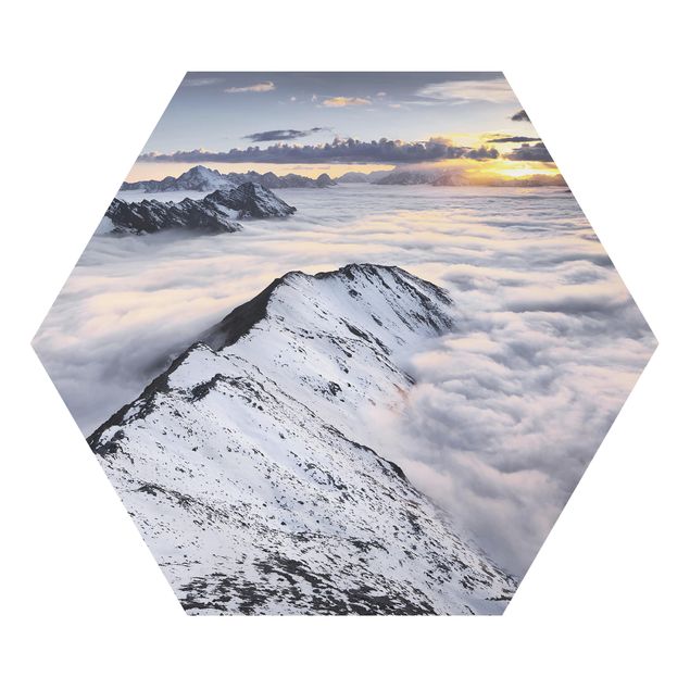 Hexagons Aluminium Dibond schilderijen View Of Clouds And Mountains