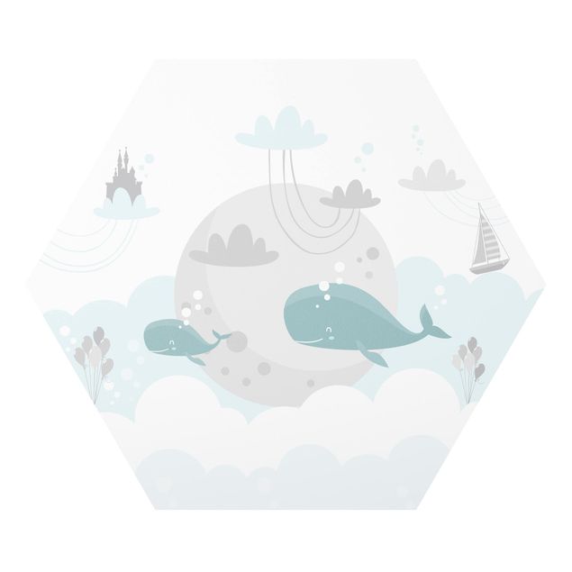 Hexagons Forex schilderijen Clouds With Whale And Castle