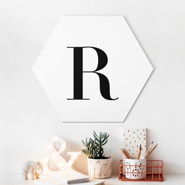 Hexagons Aluminium Dibond schilderijen Letter Serif White R