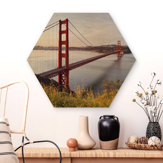 Hexagons houten schilderijen Golden Gate Bridge In San Francisco