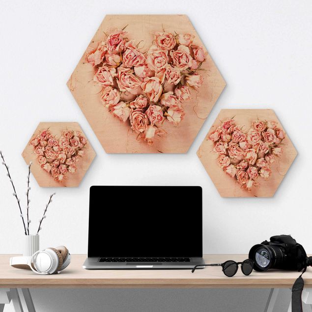 Hexagons houten schilderijen Rose Heart