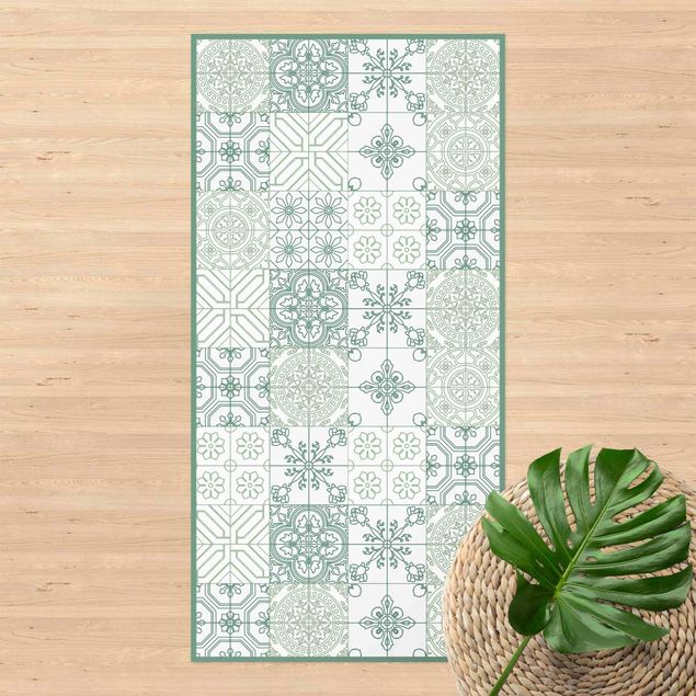 Loper tapijt Floral Tile Pattern Small Parts In Shades Of Green
