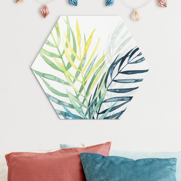 Hexagons Aluminium Dibond schilderijen Tropical Foliage - Palme