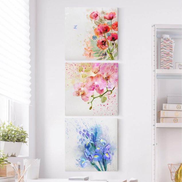 Canvas schilderijen - 3-delig Watercolour Flower Trio