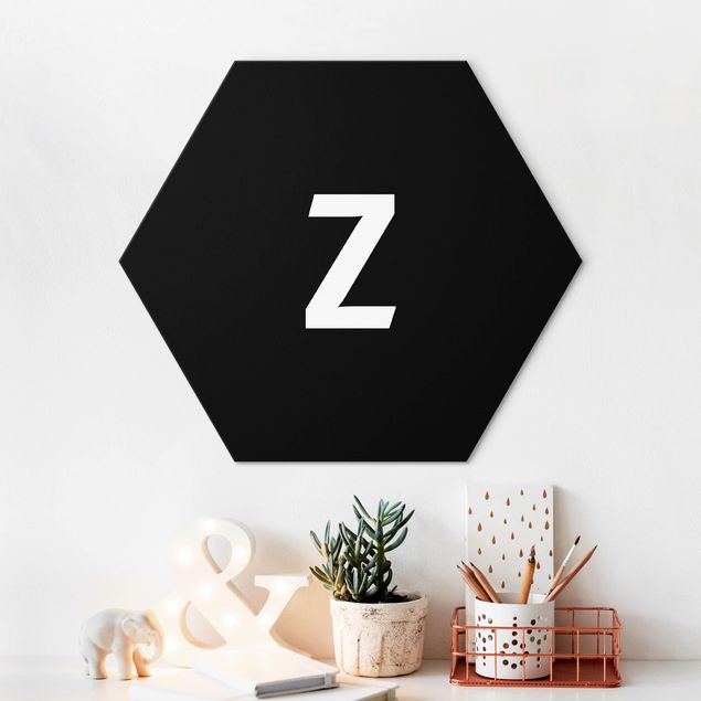 Hexagons Aluminium Dibond schilderijen Letter Black Z