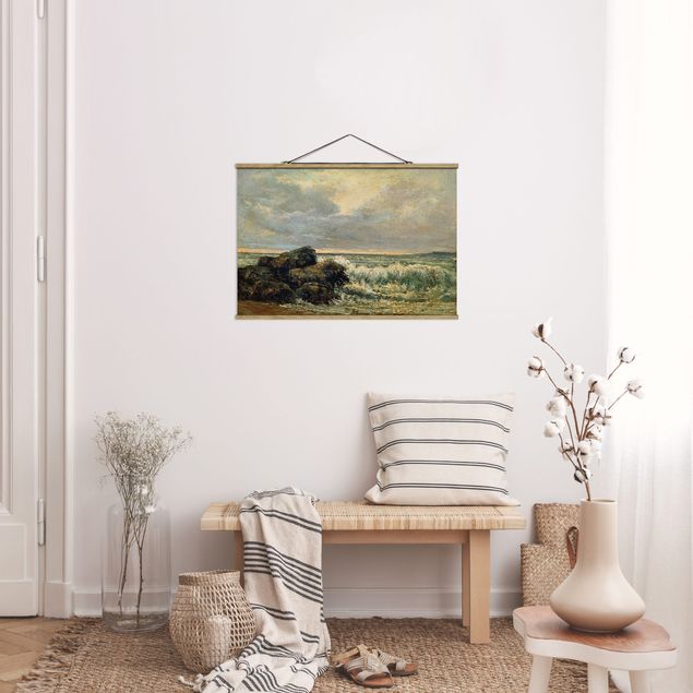Stoffen schilderij met posterlijst Gustave Courbet - The wave