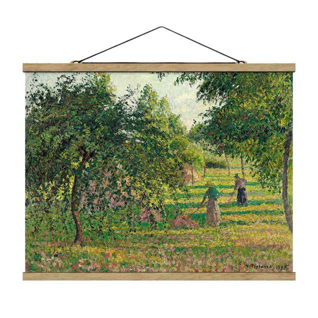 Stoffen schilderij met posterlijst Camille Pissarro - Apple Trees And Tedders, Eragny