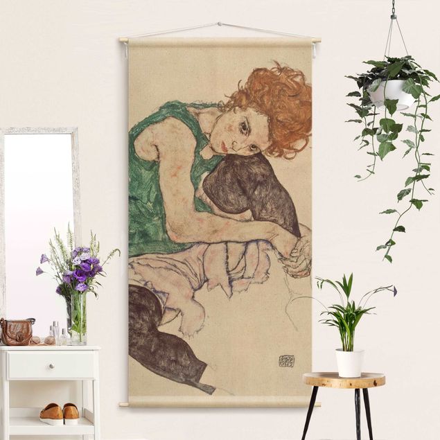 Wandtapijt Egon Schiele - Sitting Woman With Bent Knee