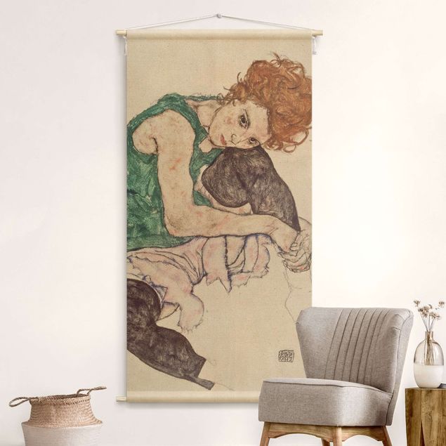 Wandkleed kunst Egon Schiele - Sitting Woman With Bent Knee