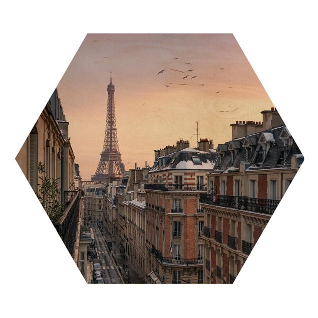 Hexagons houten schilderijen The Eiffel Tower In The Setting Sun