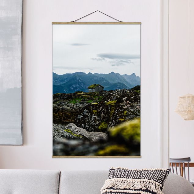 Stoffen schilderij met posterlijst Desolate Hut In Norway