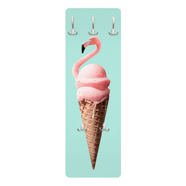 Wandkapstokken houten paneel Ice Cream Cone With Flamingo