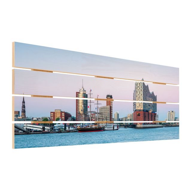 Houten schilderijen op plank Elbphilharmonie Hamburg