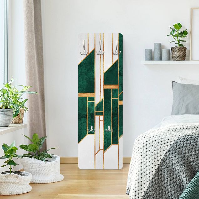 Wandkapstokken houten paneel Emerald And gold Geometry