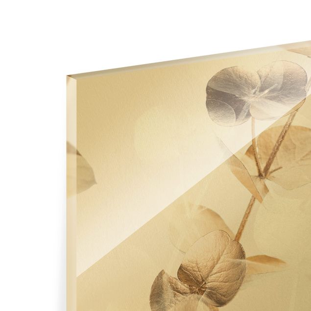 Glasschilderijen - 3-delig Eucalyptus Branches In Gold