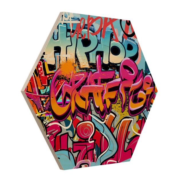 Hexagons houten schilderijen Hip Hop Graffiti