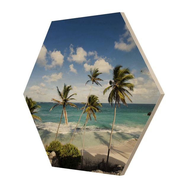 Hexagons houten schilderijen Beach Of Barbados