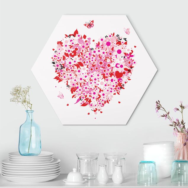 Hexagons Aluminium Dibond schilderijen Floral Retro Heart