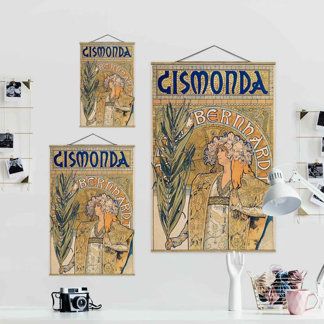 Stoffen schilderij met posterlijst Alfons Mucha - Poster For The Play Gismonda