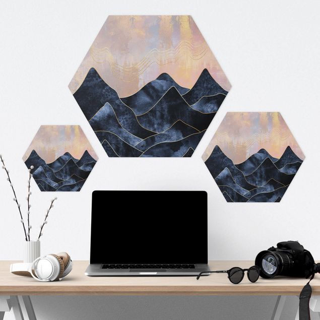 Hexagons Forex schilderijen Golden Dawn Over Mountains