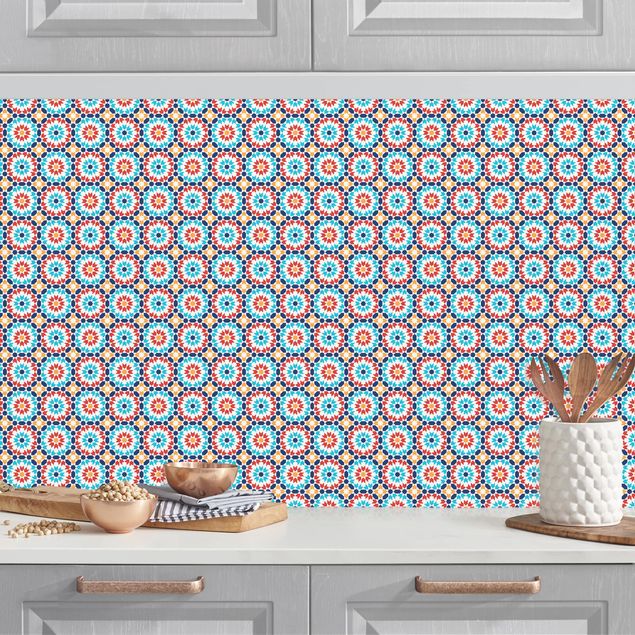 Achterwand voor keuken patroon Oriental Patterns With Colourful Blossoms