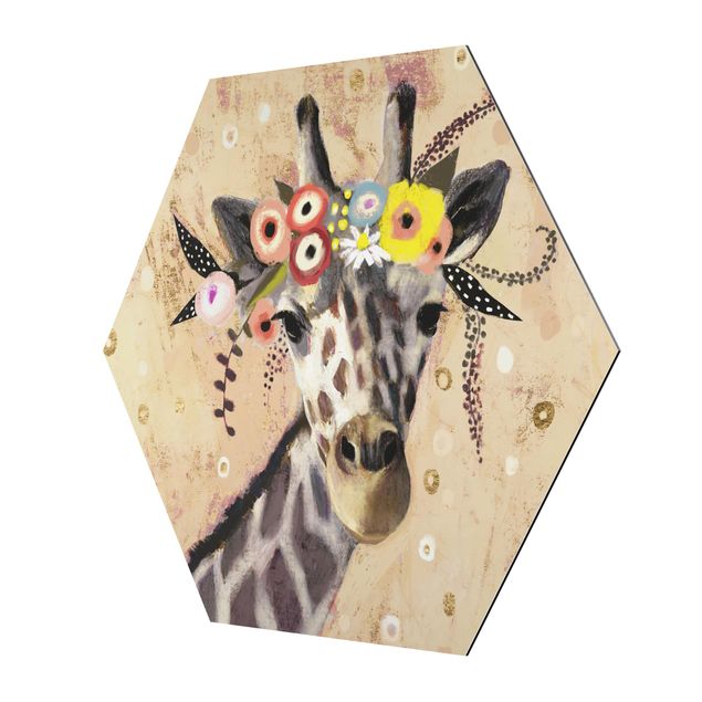 Hexagons Aluminium Dibond schilderijen Klimt Giraffe