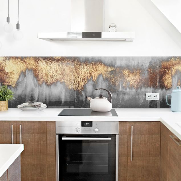 Achterwand voor keuken Gold Traces In Watercolour
