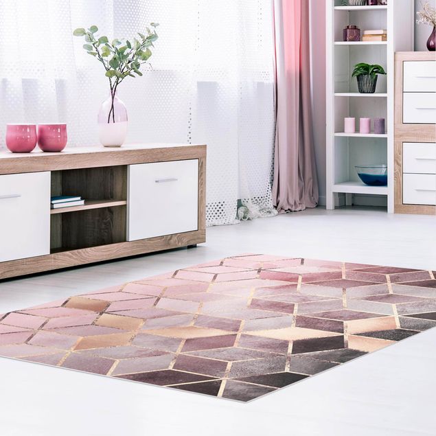tapijt modern Pink Gray Golden Geometry