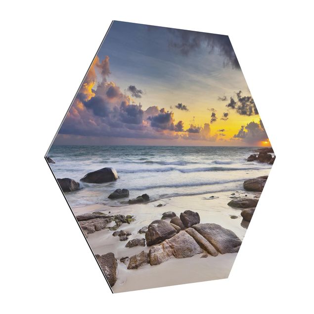 Hexagons Aluminium Dibond schilderijen Sunrise Beach In Thailand