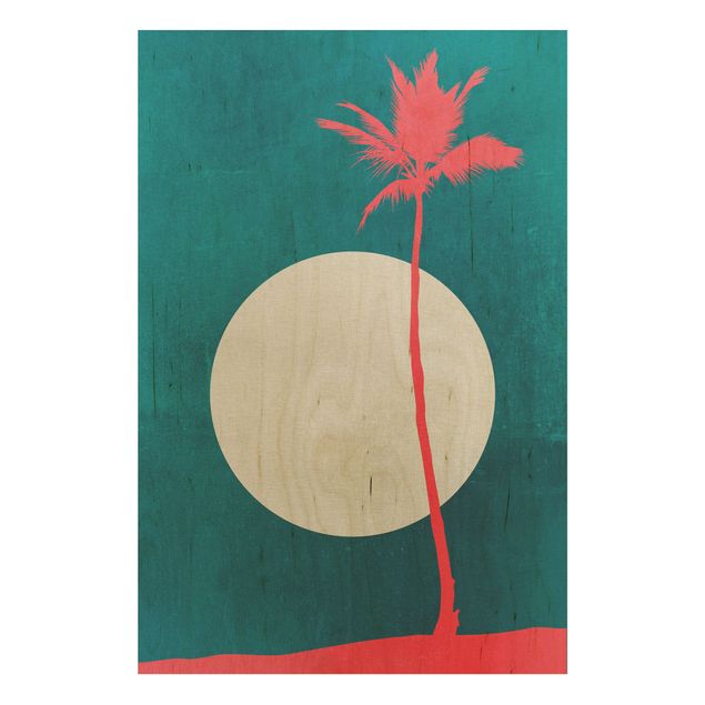 Houten schilderijen Palm Tree Carribean