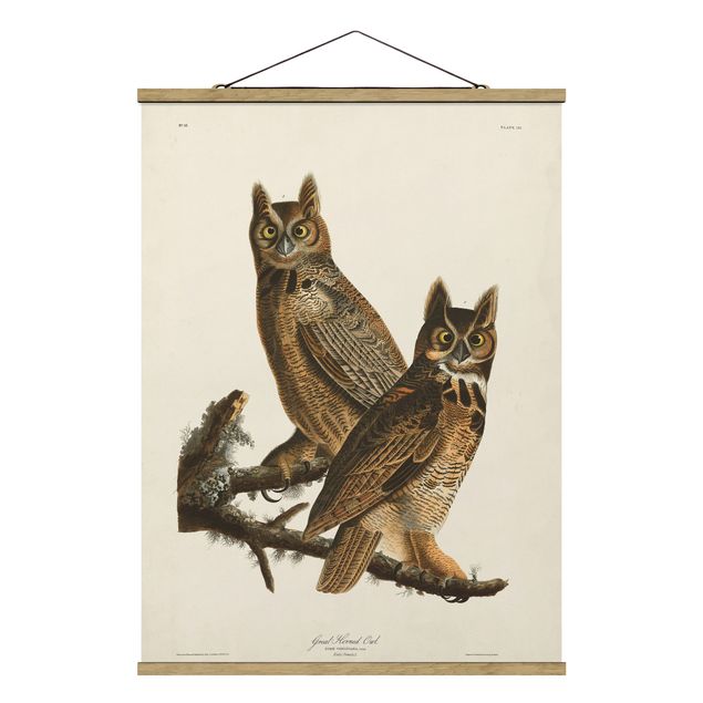 Stoffen schilderij met posterlijst Vintage Board Two Large Owls