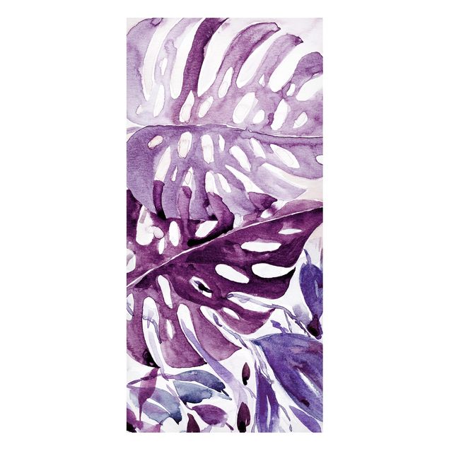 Magneetborden Watercolour Tropical Leaves With Monstera In Aubergine