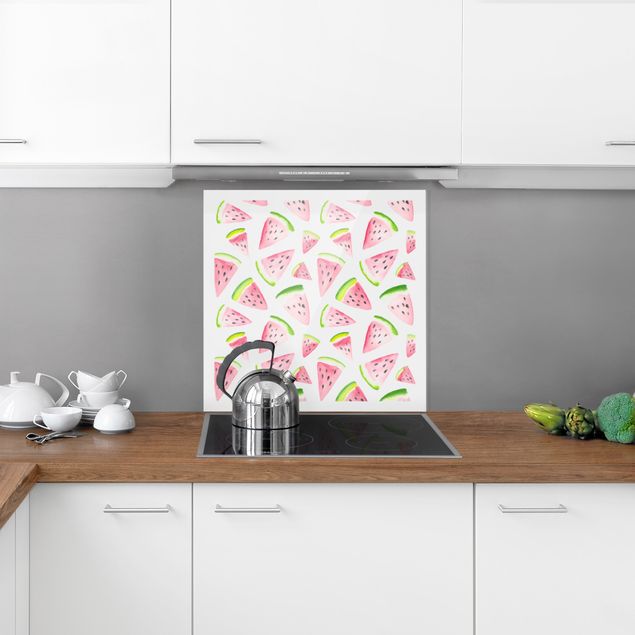 Spatscherm keuken Watercolour Melon Pieces With Frame