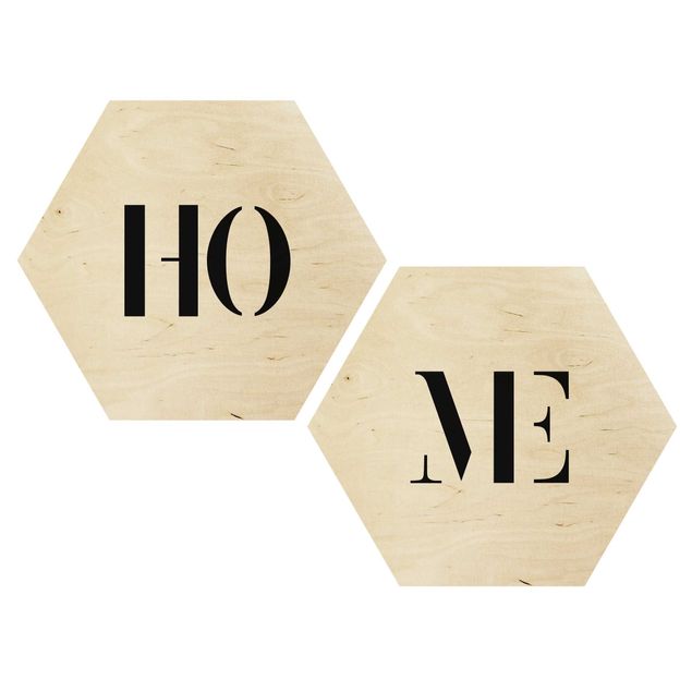 Hexagons houten schilderijen - 2-delig Letters HOME Black Set I