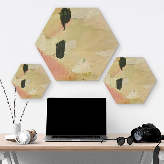 Hexagons houten schilderijen Chime In Fuchsia I