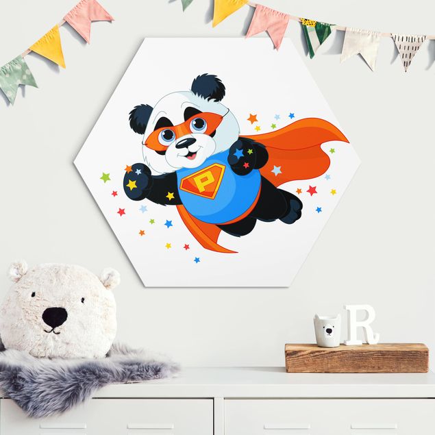 Hexagons Aluminium Dibond schilderijen Super Panda