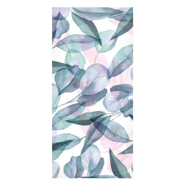 Magneetborden Blue And Pink Eucalyptus Leaves Watercolour