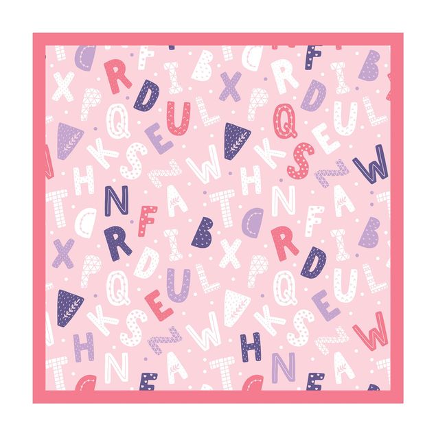 Vinyl tapijt Alphabet With Hearts And Dots In Light Pink With Frame