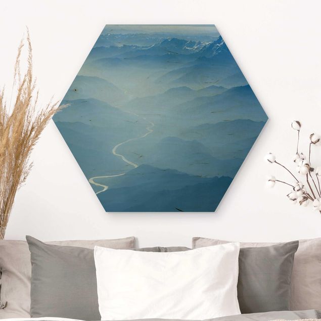 Hexagons houten schilderijen View Over The Himalayas