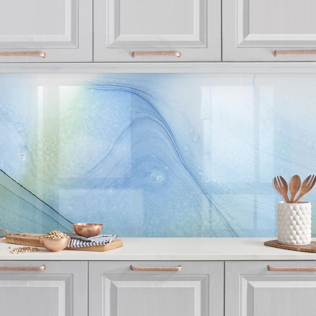 Achterwand voor keuken abstract Meliertes Moosgrün mit Blau