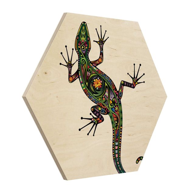 Hexagons houten schilderijen Gecko Pattern