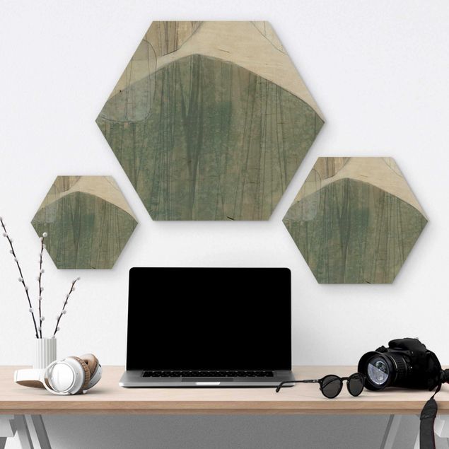 Hexagons houten schilderijen Jade I