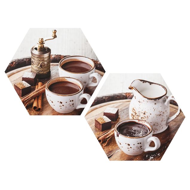 Hexagons Forex schilderijen - 2-delig Hot chocolate
