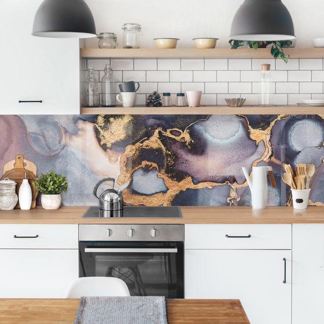 Achterwand voor keuken steenlook Marble Watercolour With Gold