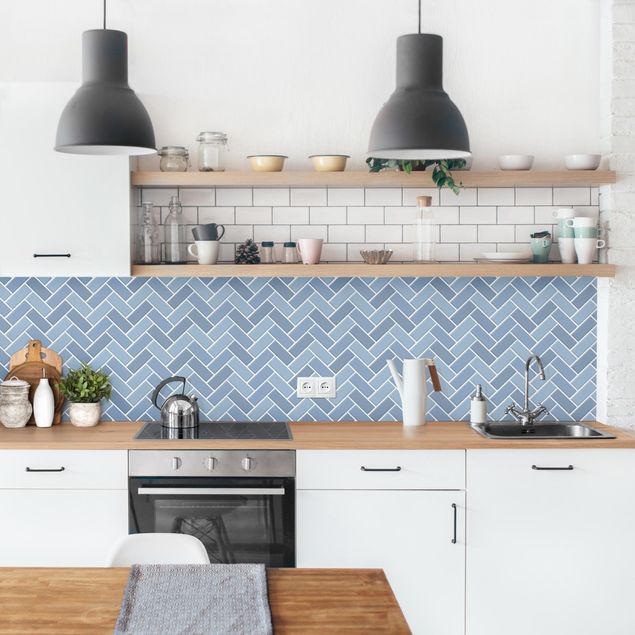Achterwand voor keuken eenkleurig Fish Bone Tiles - Light Blue