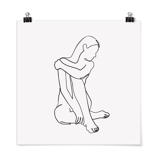 Posters Line Art Woman Nude Black And White